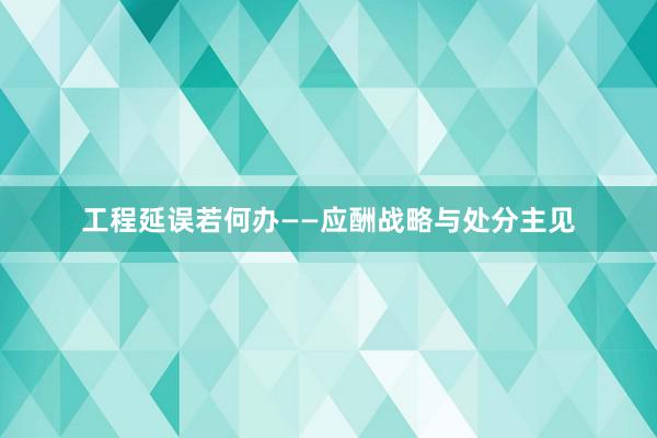 工程延误若何办——应酬战略与处分主见